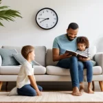 Home 8 최고의 스마트 온습도계 추천 - **Prompt 1: Family Comfort in a Smart Home**
"A cozy, brightly lit modern living room scene. A f...